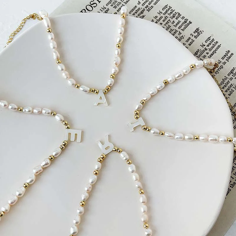 Fresh Water Pearl Shell Multi-Letter Pendant Bracelet