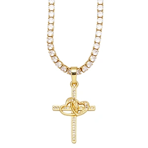 Multicolor Cubic Zirconia Cross Pendant Gold Plated Necklace