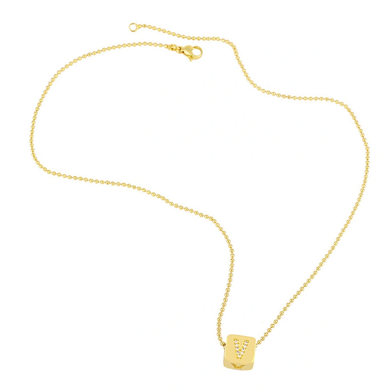 Geometric Gold Plated Zirconia Letters Pendant Necklace