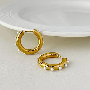 Cute Mini Pearl Earrings Gold Hoop Earrings Women