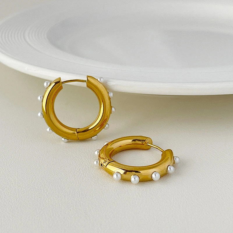 Cute Mini Pearl Earrings Gold Hoop Earrings Women