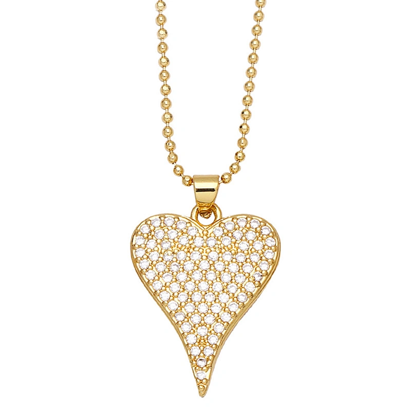 Heart Shaped Pendant Brass Necklace Micro Setting Jewelry
