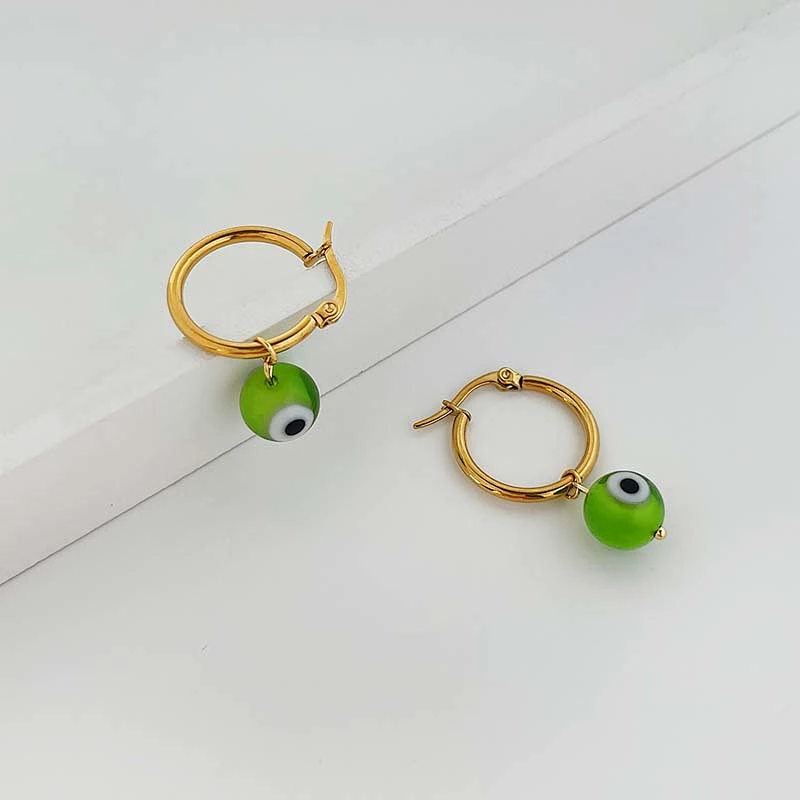 Stainless Steel Multi-Color Eye Hoop Earrings