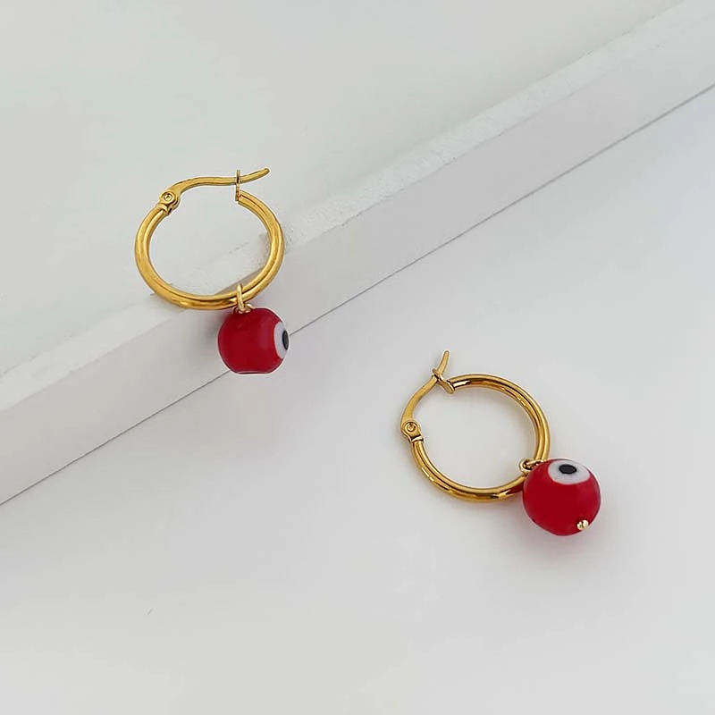 Stainless Steel Multi-Color Eye Hoop Earrings