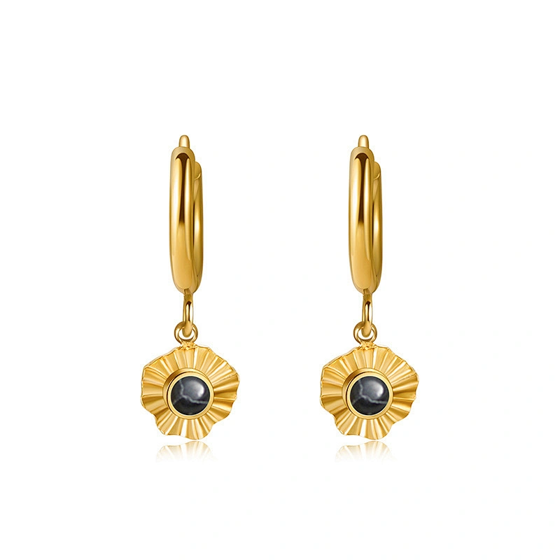 High Quality Natural Stone Petal Hoop Earrings