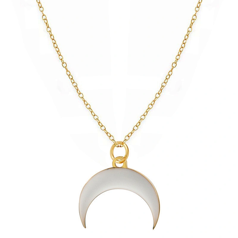 Titanium Steel Necklace Enamel Moon Pendant Gold Plated Chain