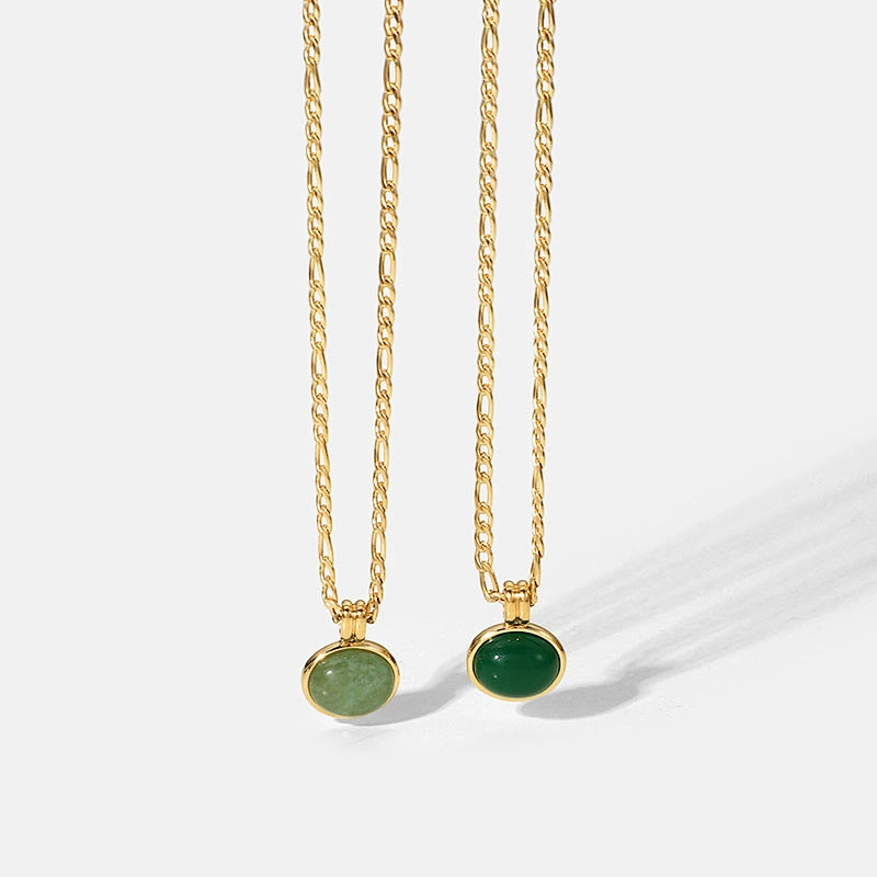Vintage Jade Pendant Steel Necklace Clavicle Chain Ladies