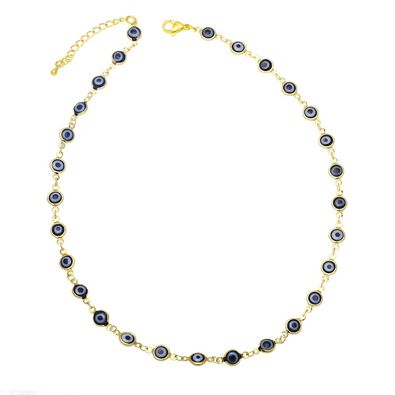Enamel Simple Evil Eye Gold Color Copper Women Necklaces
