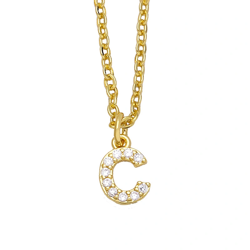 18k Gold Plated DIY Letters Necklace With CZ Diamond Pendant