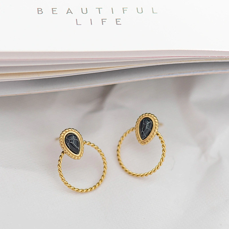 Stainless Steel Water Drop Stone Earrings Nickel Free