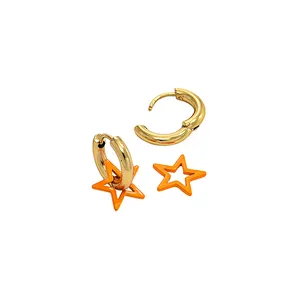 Orange Star Pendant Earrings Hollow Hoop Earrings