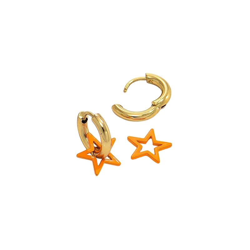 Orange Star Pendant Earrings Hollow Hoop Earrings