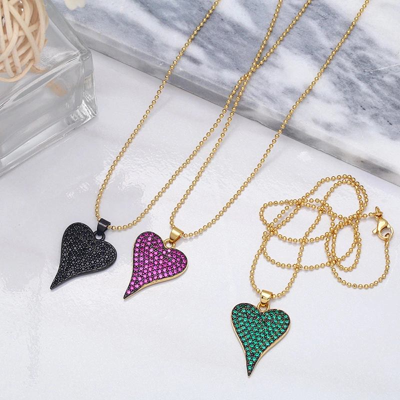 Heart Shaped Pendant Brass Necklace Micro Setting Jewelry