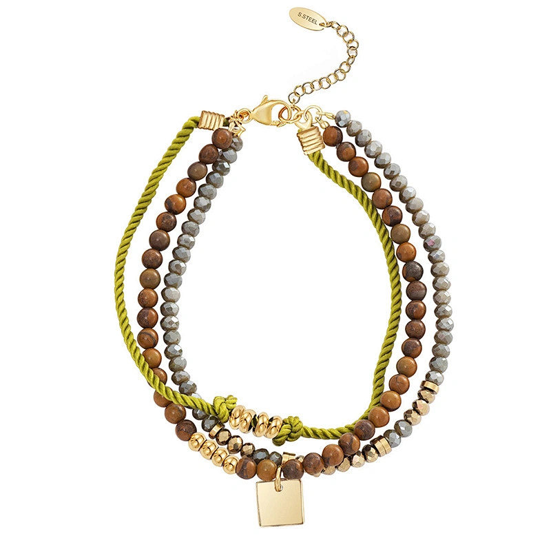 Polyester Twisted Rope Bracelet Square Steel Charms Jewelry