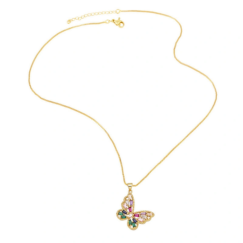 Zirconia Butterfly Pendant Brass Necklace Jewelry Accessories