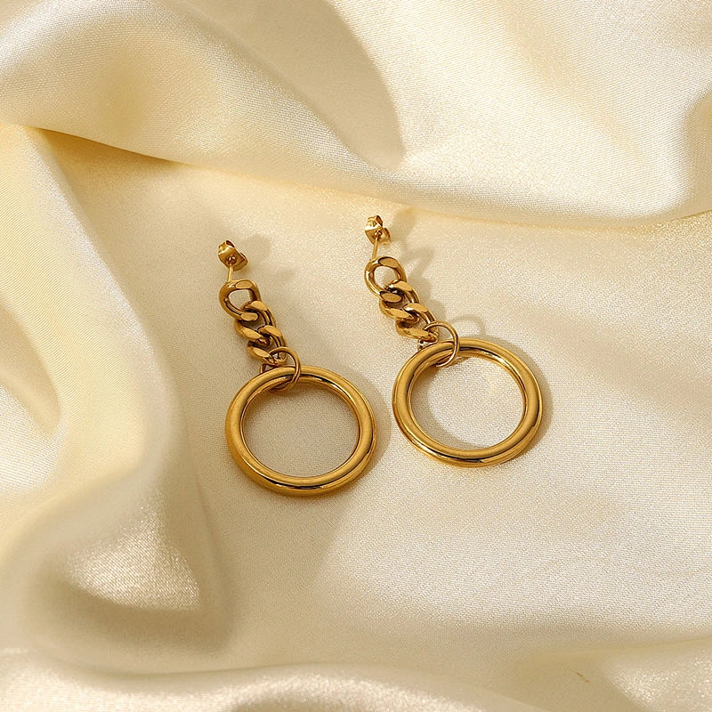 Women's Stainless Steel Cuban Chain Hoop Earrings