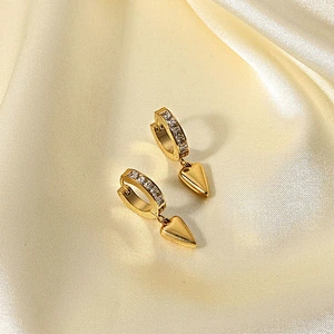 Gold Heart Drop Earrings Stainless Steel Zirconia Earrings