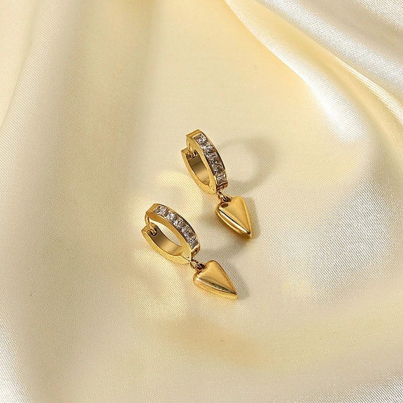Gold Heart Drop Earrings Stainless Steel Zirconia Earrings