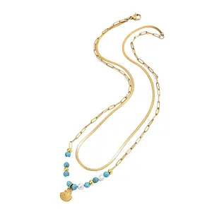 Fashion Bohemian Bead Necklace Shell Pearl Pendant Necklace