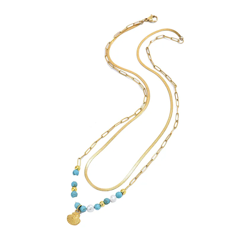 Fashion Bohemian Bead Necklace Shell Pearl Pendant Necklace