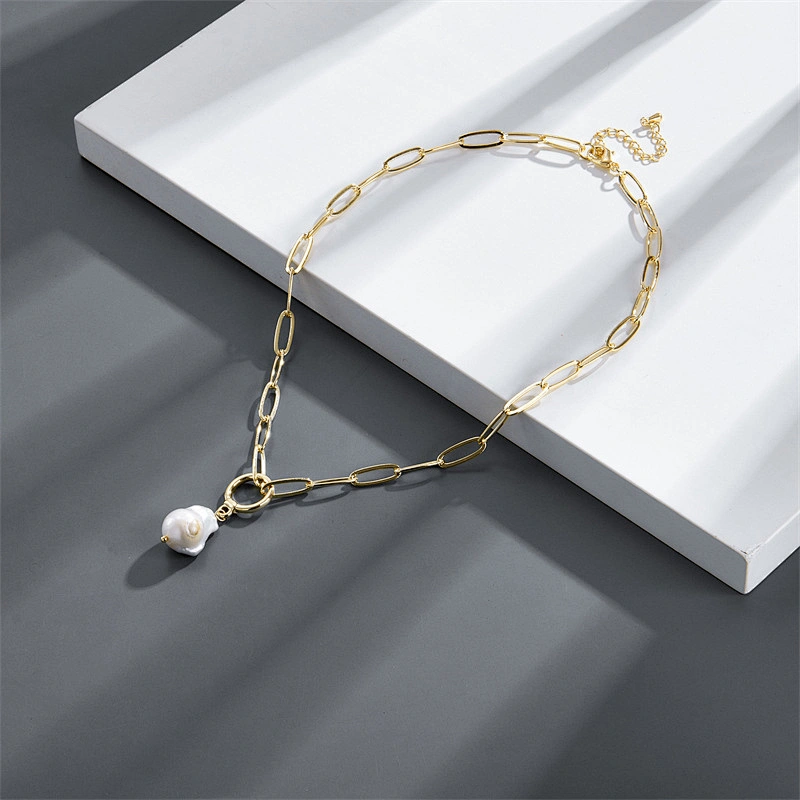 Vintage Baroque Freshwater Pearl Pendant Necklace Women