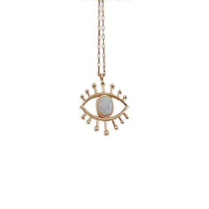 Trendy Gold Color Chain Evil Eye Opal Pendant Women Necklace