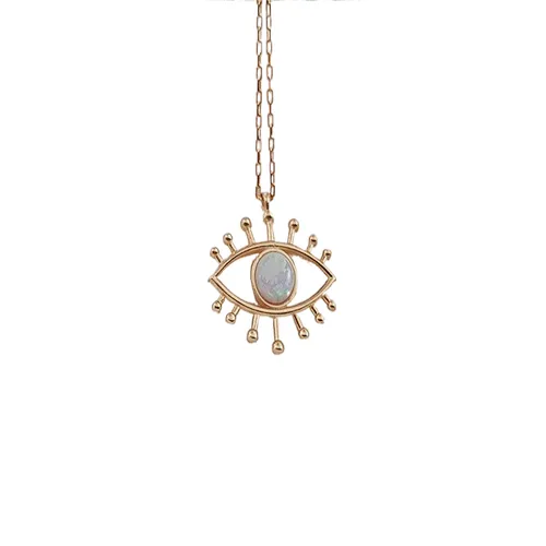Trendy Gold Color Chain Evil Eye Opal Pendant Women Necklace