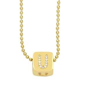 Geometric Gold Plated Zirconia Letters Pendant Necklace