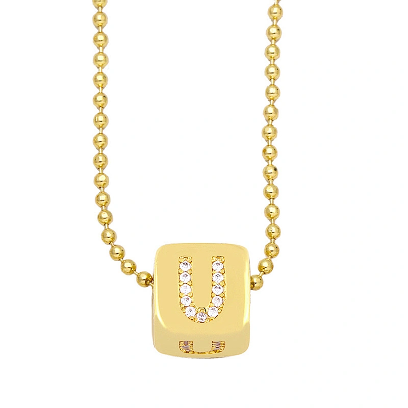 Geometric Gold Plated Zirconia Letters Pendant Necklace