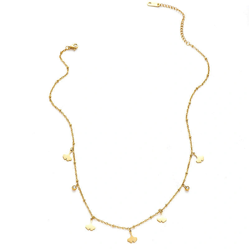 Chain Women Stainless Steel Ginkgo Biloba Pendants Necklace