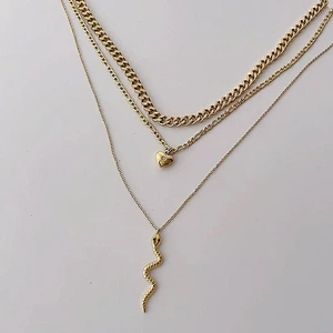 Simple Heart Zircon Pendant Necklace Snake Pendant Multilayer Necklace