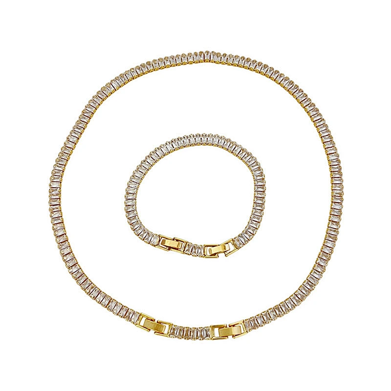 Zircon Chain Necklace Bracelet Simple OT Buckle Chocker Set