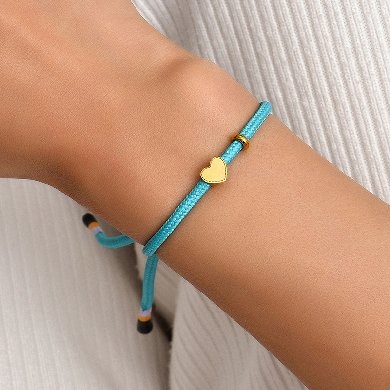 Simple Blue Heart Hand Braided Bracelet Steel Beaded Bracelet