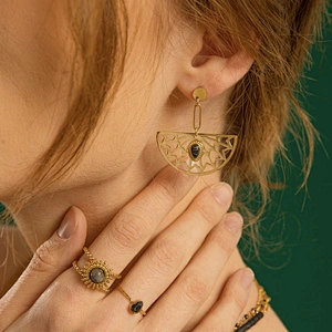 Stainless Steel Gold Color Semicircle Hollow Earrings