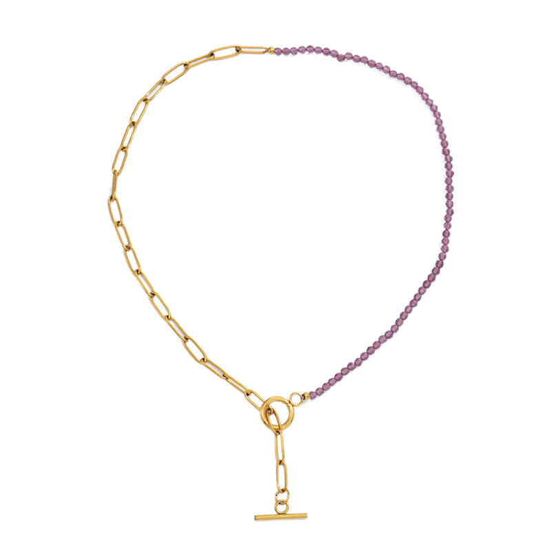 Simple OT Buckle Beaded Necklace Stainless Steel Chain Necklace
