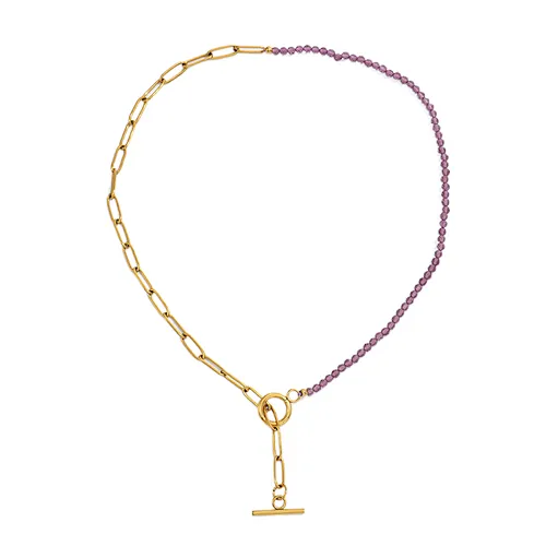 Simple OT Buckle Beaded Necklace Stainless Steel Chain Necklace