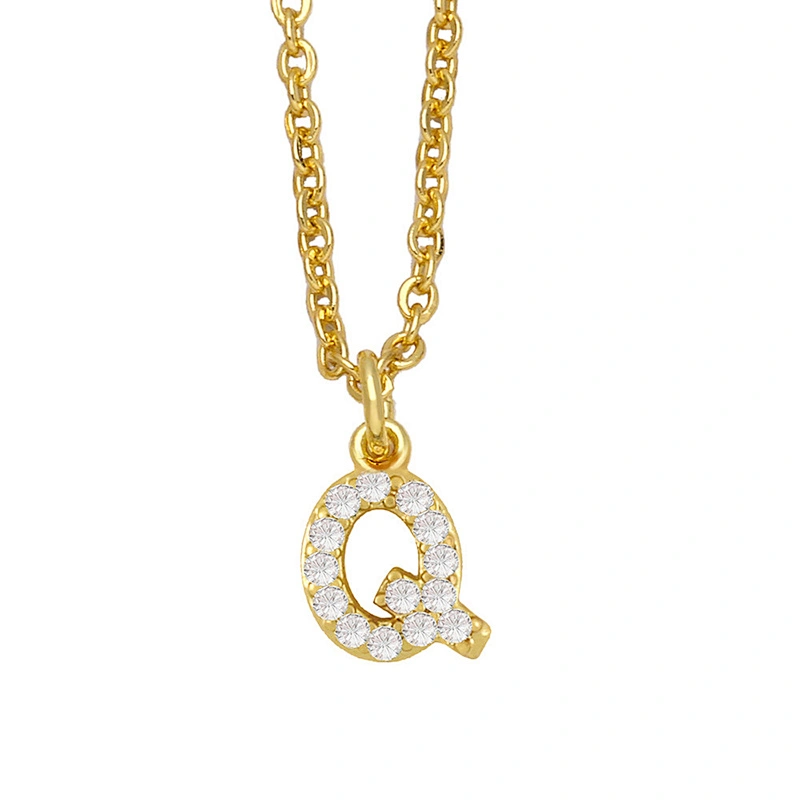 18k Gold Plated DIY Letters Necklace With CZ Diamond Pendant