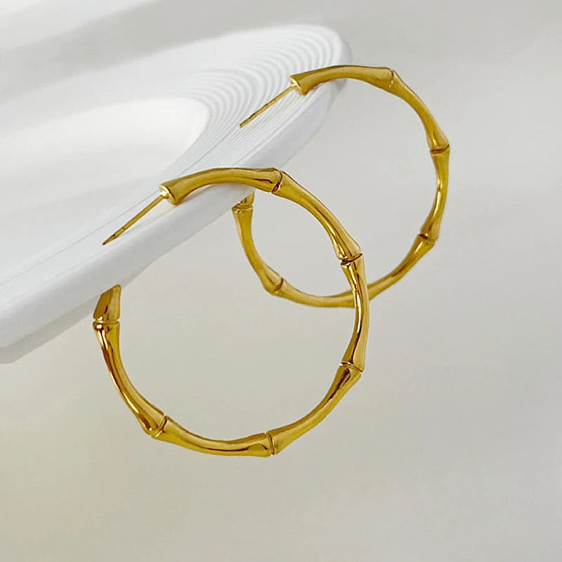 Stainless Steel Gold Plated Simple Large Hoop Earrings