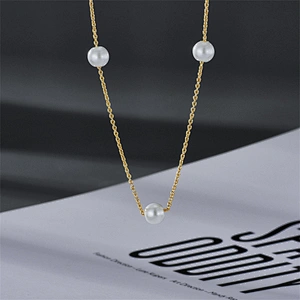 Minimalist Pearl Gold Color Chain Necklace Women Gift