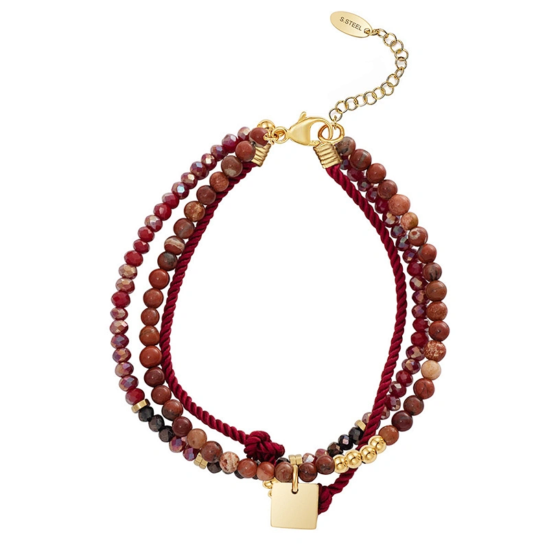 Polyester Twisted Rope Bracelet Square Steel Charms Jewelry