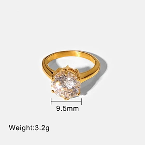 Vintage Gold Plated Stainless Steel Oval Zircon Ring