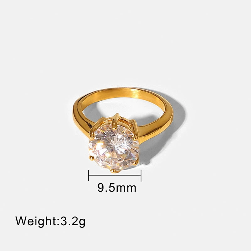 Vintage Gold Plated Stainless Steel Oval Zircon Ring