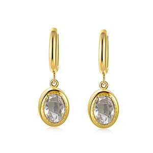 Stainless Steel Oval Pendant Emerald Zircon Hoop Earrings