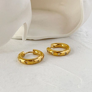 Cute Small Hoop Earrings Stainless Steel Zircon Earrings