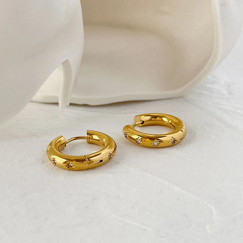 Cute Small Hoop Earrings Stainless Steel Zircon Earrings