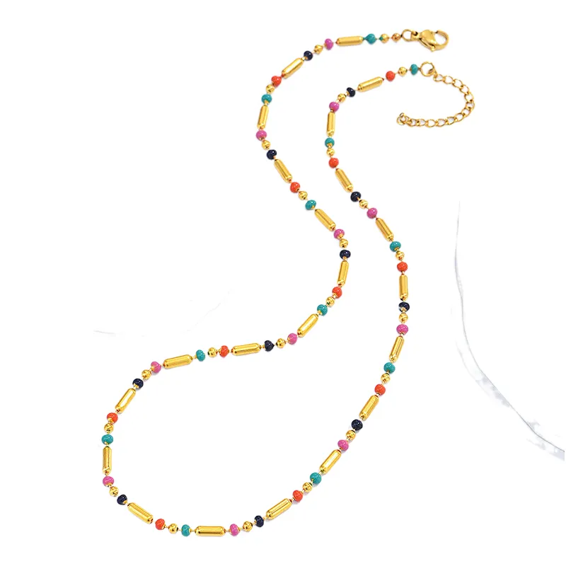 Simple Stainless Steel Colorful Beads Necklace
