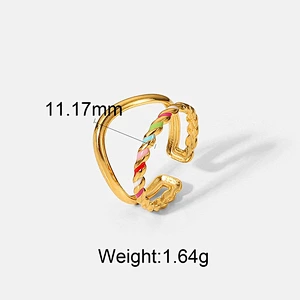 Gold Enamel Multicolored Oil Drip Open Ring