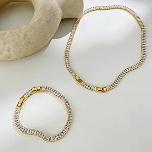 Zircon Chain Necklace Bracelet Simple OT Buckle Chocker Set