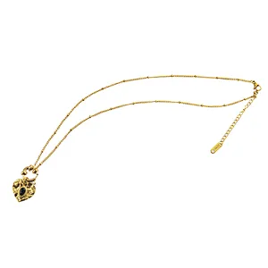 Chain Necklace Of Stainless Steel Embossed Heart Pendant