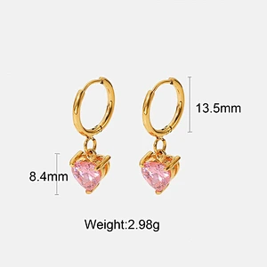 Pink Heart Earrings Cubic Zirconia Drop Earrings Wholesale
